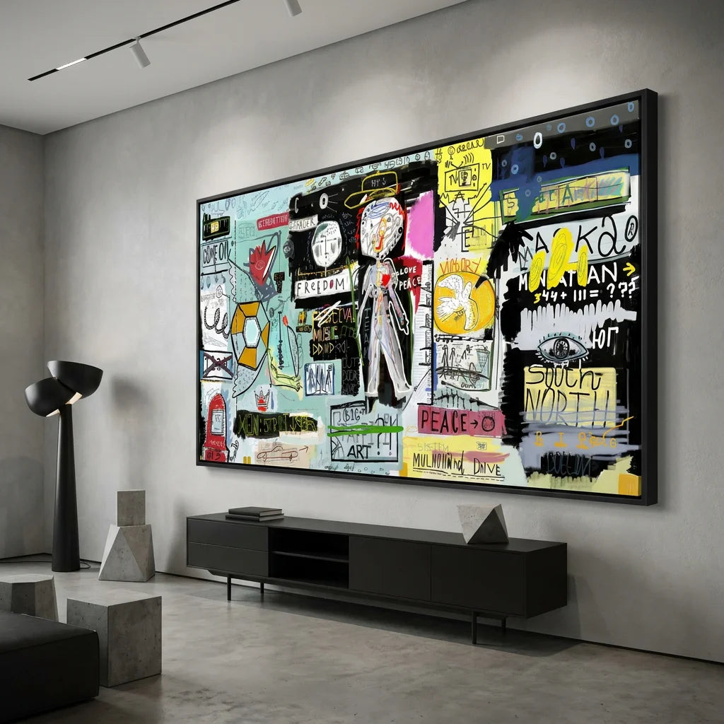 Tableau Street Art Basquiat In Italia - 100x50cm / Cadre noir - Tableau Street Art