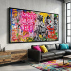 Tableau Street Art Love is all we Need - 100x50cm / Cadre noir - Tableau Street Art