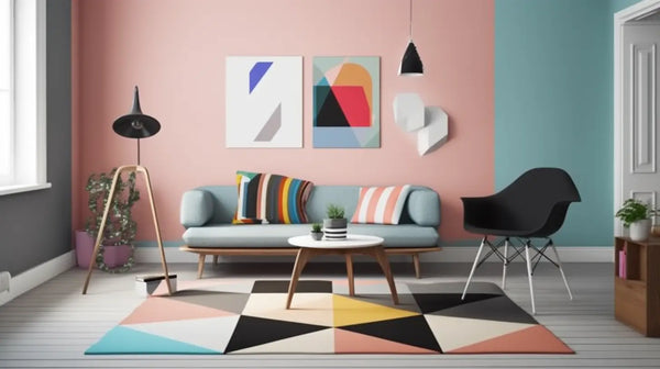 canapé tapissé bleu clair avec coussins rayés colorés et table basse en bois dans un salon décoré selon dix idées de déco époustouflantes qui transformeront votre maison en un paradis