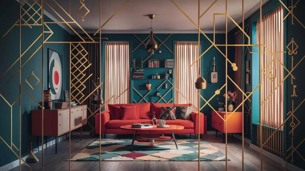 canapé rouge vif avec coussins moelleux et design géométrique moderne illustrant les tendances de couleurs et motifs en décoration contemporaine