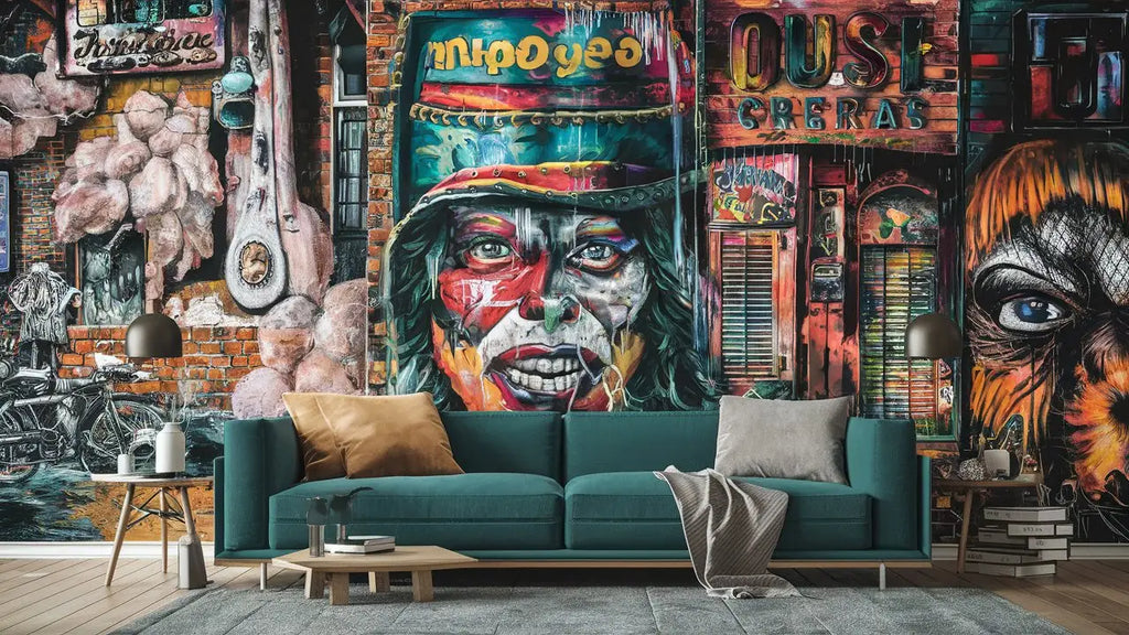 Canapé teal avec coussins beiges et gris mis en valeur dans un article sur décorer sa maison avec des toiles uniques