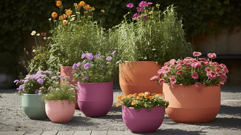 une collection de jardinières en céramique mate vibrantes aux teintes pastel et terre cuite pour décorer et transformer votre maison en un paradis