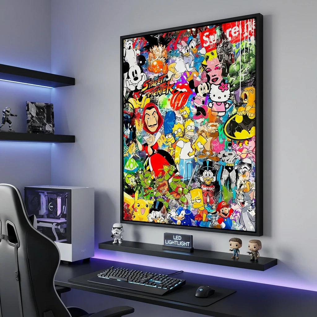 Tableau Street Art Culture 80 - 40x60cm / Cadre Noir - Tableau animation
