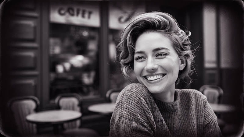 Une femme aux cheveux courts et ondulés sourit chaleureusement en portant un pull en maille texturée dans un article intitulé comment choisir le cadeau parfait conseils simples et efficaces.