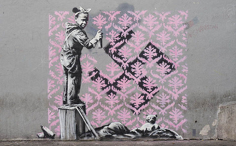 Gatekunstillustrasjon inspirert av et parisisk Banksy-veggmaleri med et barn