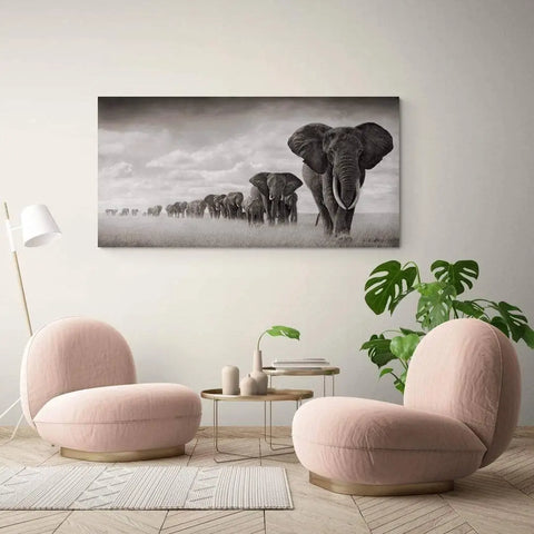 Tableau éléphant noir et blanc