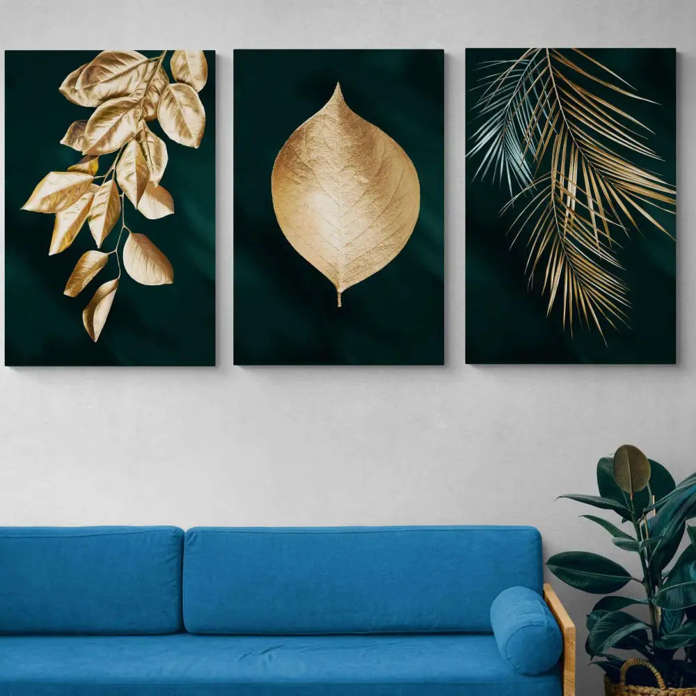 Les feuilles dorées Ensemble 3 pièces - Montableaudeco