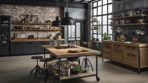 la cuisine centrale en bois avec un plateau rustique en bois naturel aux veines visibles et des pieds en métal dans un article sur 10 idées de déco époustouflantes qui transformeront votre maison en un paradis