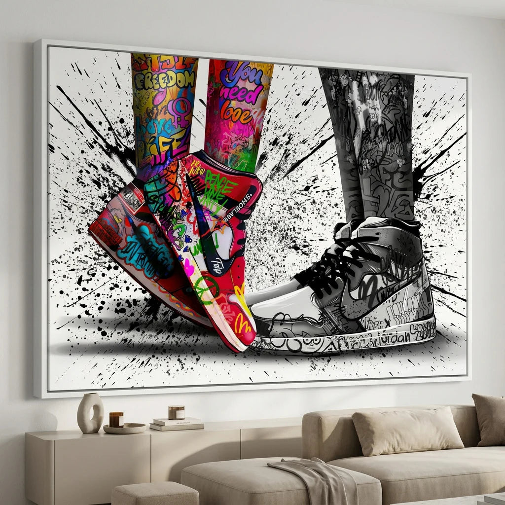 Tableau Street Art Nike - 40x60cm / Cadre Blanc - Tableau Street Art