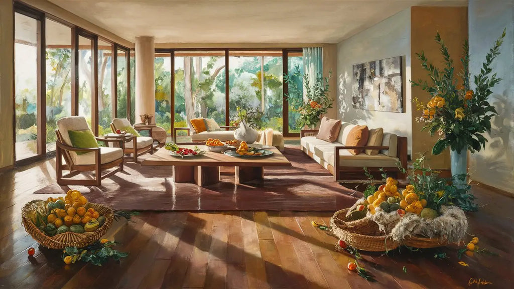 panier en osier tissé rempli de citrons jaunes vifs et d agrumes verts posé sur un sol en bois poli créant une ambiance naturelle apaisante