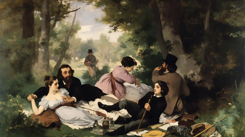 une peinture à lhuile classique représentant un groupe de personnes élégamment vêtues profitant dun pique-nique en plein air sous des arbres dans un article intitulé lhistoire fascinante du tableau un voyage à travers le temps