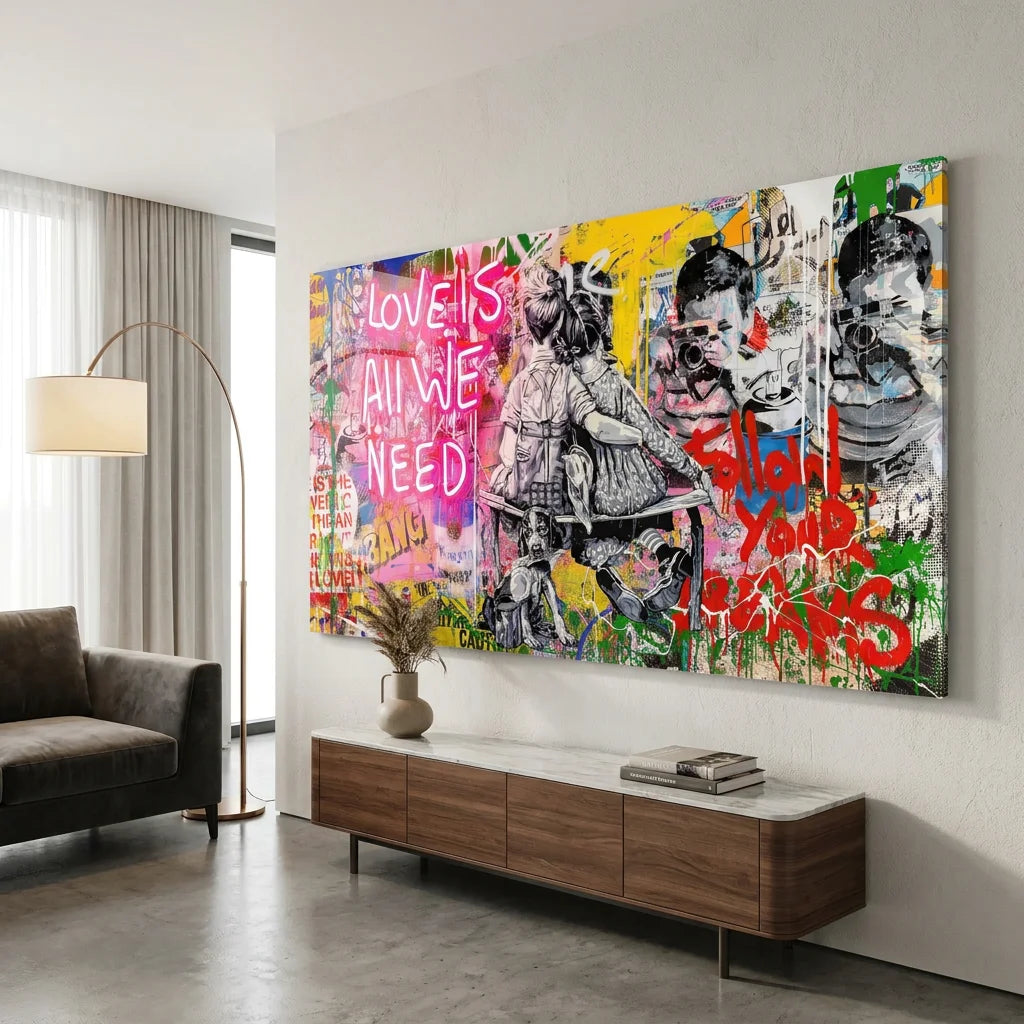 Tableau Street Art Love is all we Need - 80x40cm / Plexiglas - Tableau Street Art
