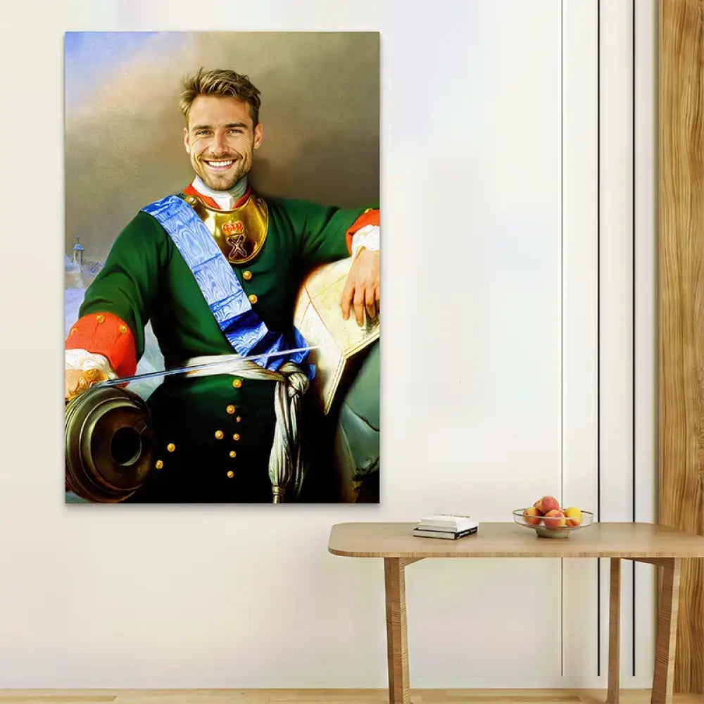 Portrait personnalisé costume napoléonien homme souriant

