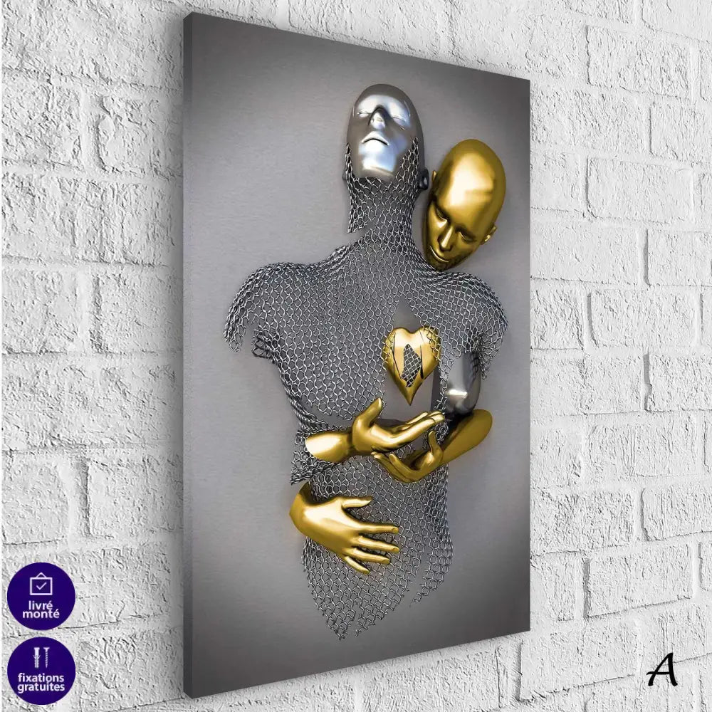 Tableau 3D Un Amour Gris et Or - Montableaudeco
