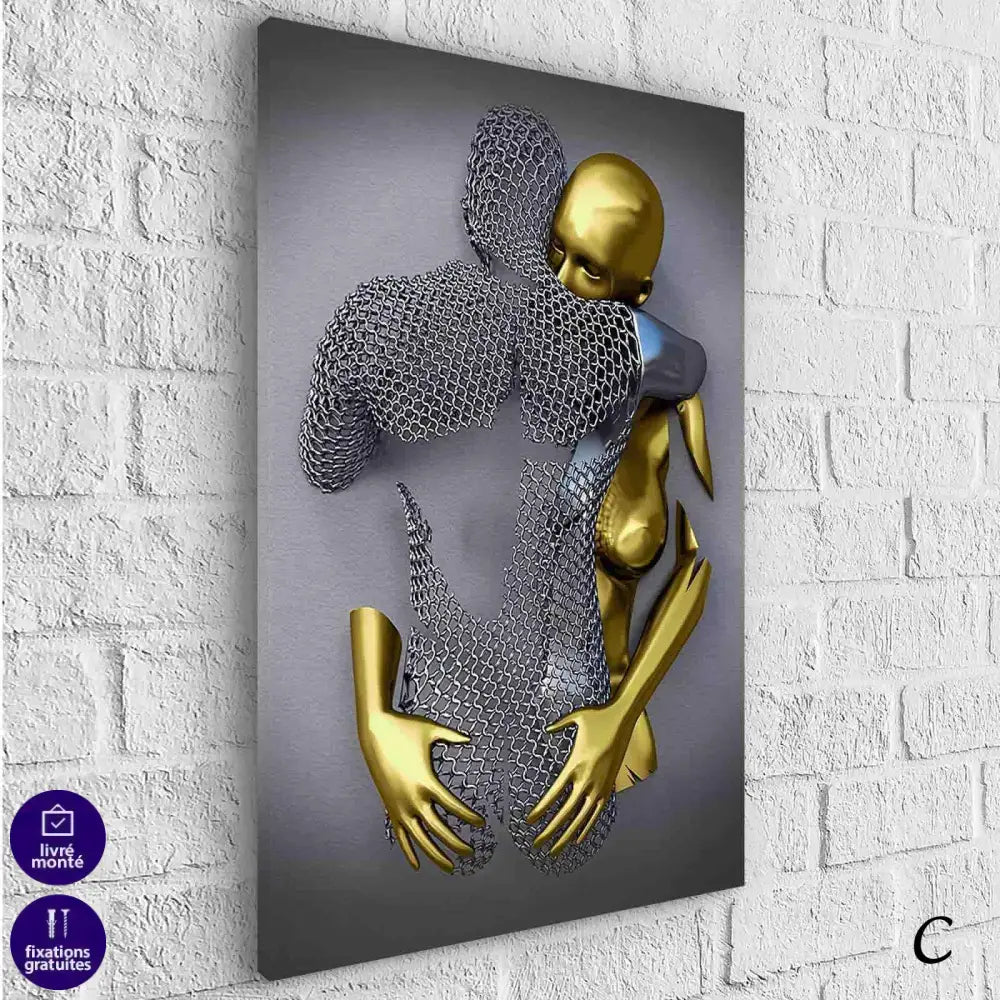 Tableau 3D Un Amour Gris et Or - Montableaudeco
