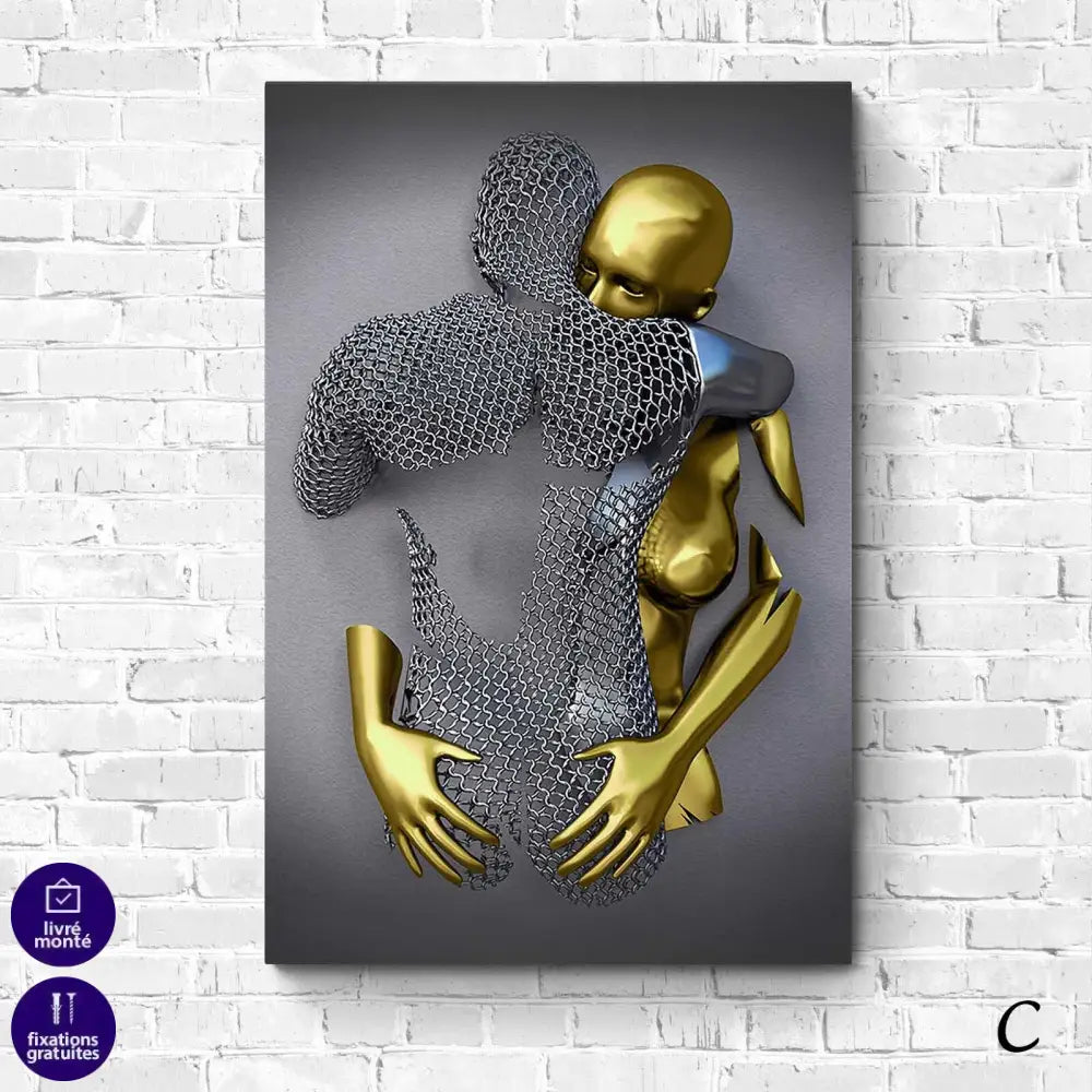 Tableau 3D Un Amour Gris et Or - Montableaudeco