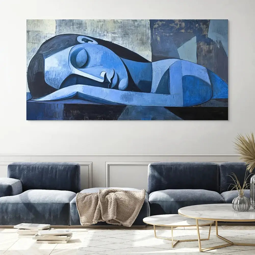 Tableau abstrait bleu style Picasso – déco murale salon qualité galerie