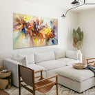 Art abstrait mural – éclats jaune rouge bleu sur fond clair