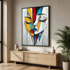 Abstract Canvas Art colorful intertwined Abstract Canvas Art hanging in a modern living room