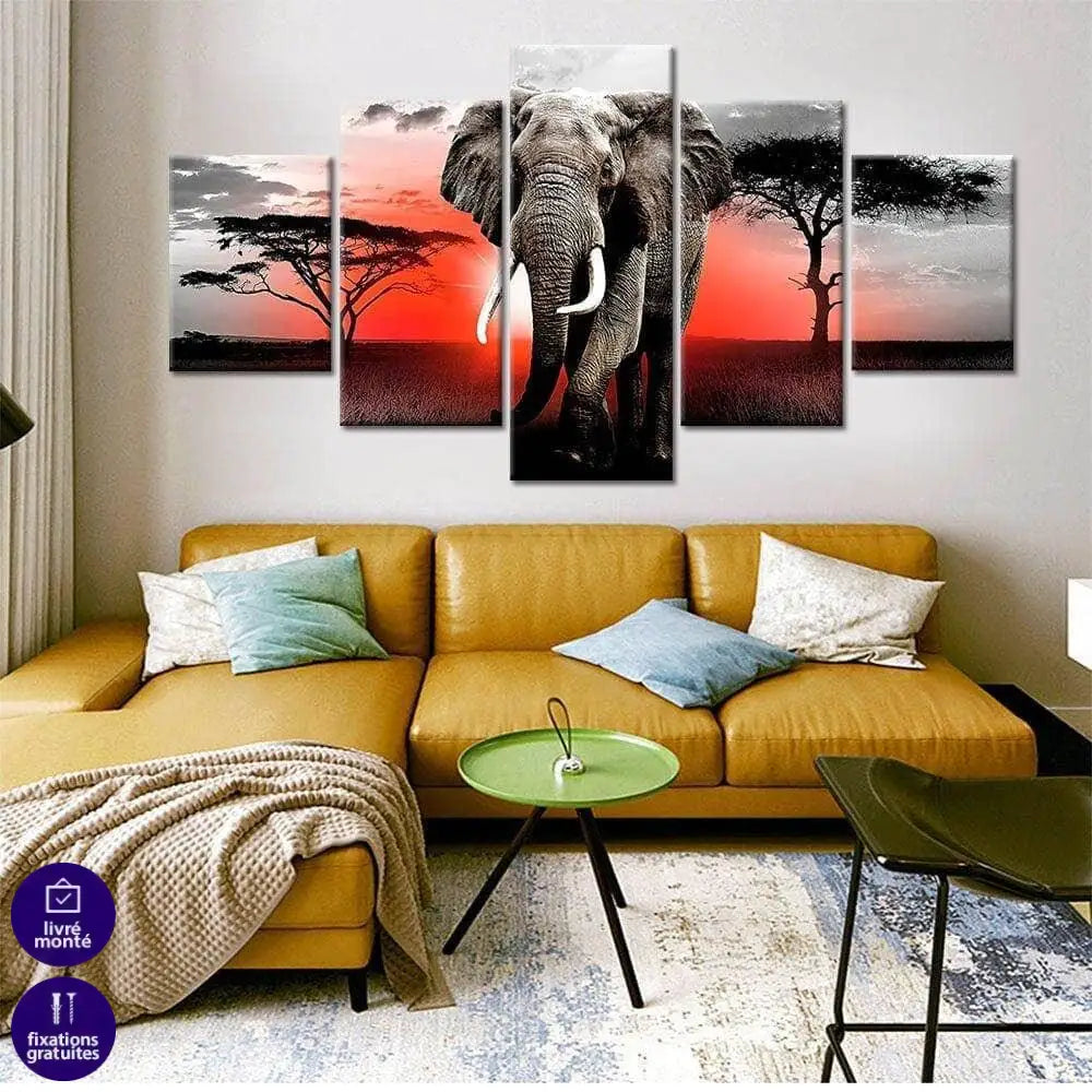 Tableau Afrique Eléphant et Savane - Montableaudeco