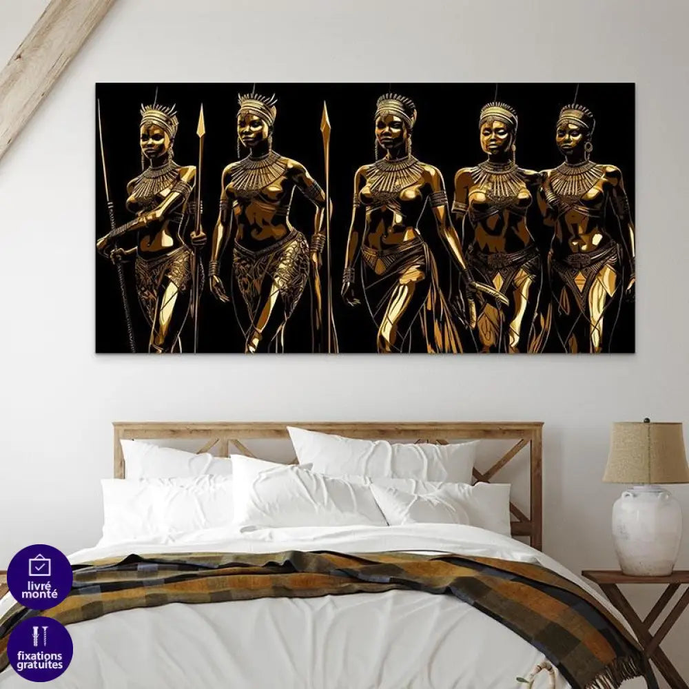 Tableau Afrique La Tribu Guerrière Or - Montableaudeco