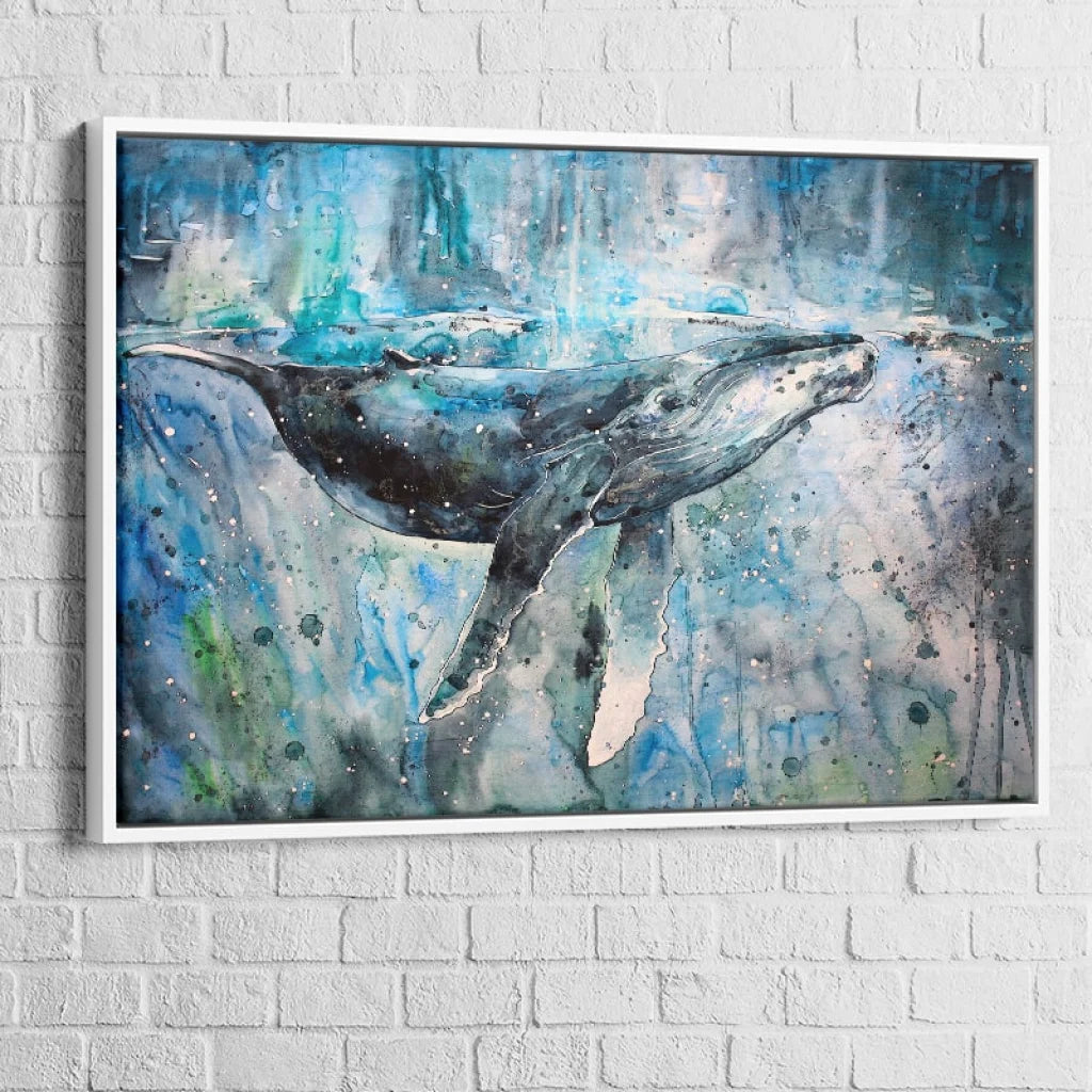 Tableau Baleine Bleu 40x60cm / Cadre Blanc Tableau Mer