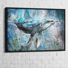 Tableau Baleine Bleu 40x60cm / Cadre Noir Tableau Mer