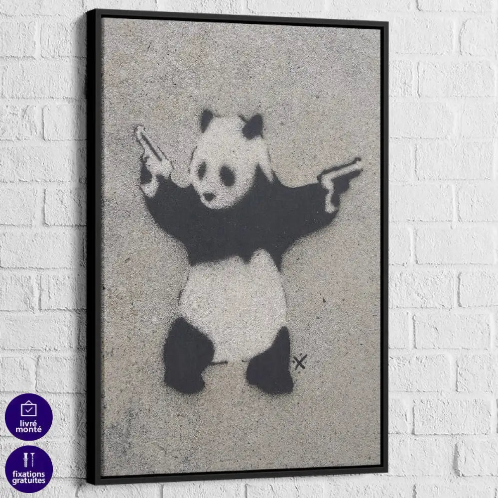 Tableau Banksy Panda With Guns 40x60cm / Cadre Noir Tableau Banksy