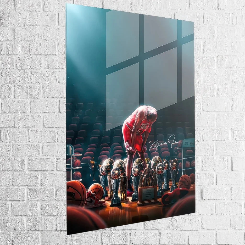 Détail artistique d’un trophée NBA en tableau décoratif

