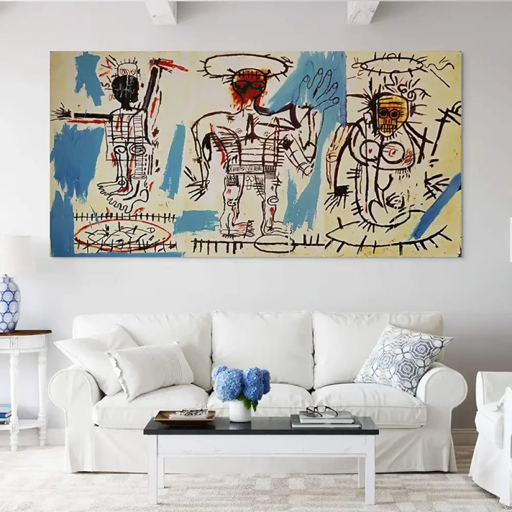 tableau basquiat baby boom 1982 triptyque figures noires style street art