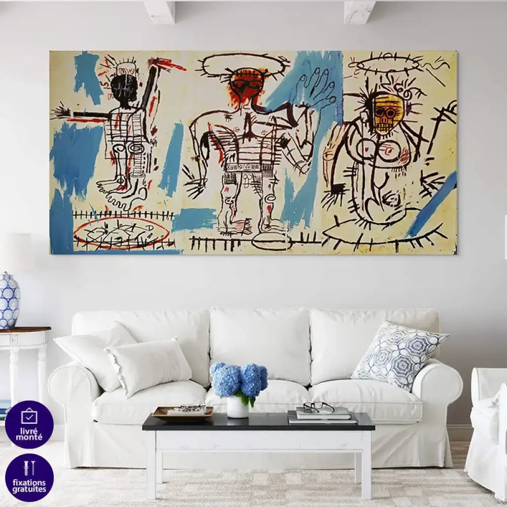 tableau basquiat baby boom 1982 triptyque figures noires style street art