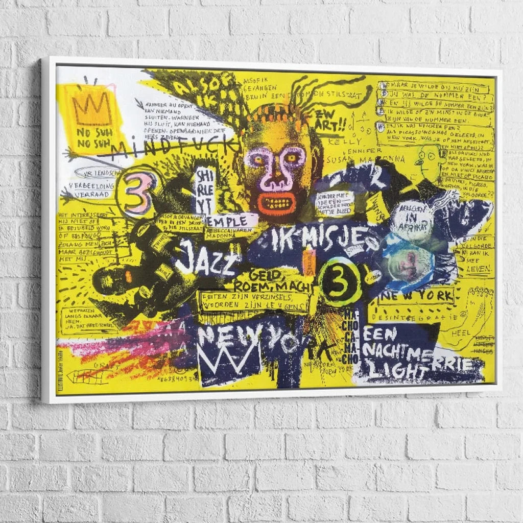 Tableau Basquiat Jazz et Révolte 40x60cm / Cadre Blanc Tableau Basquiat