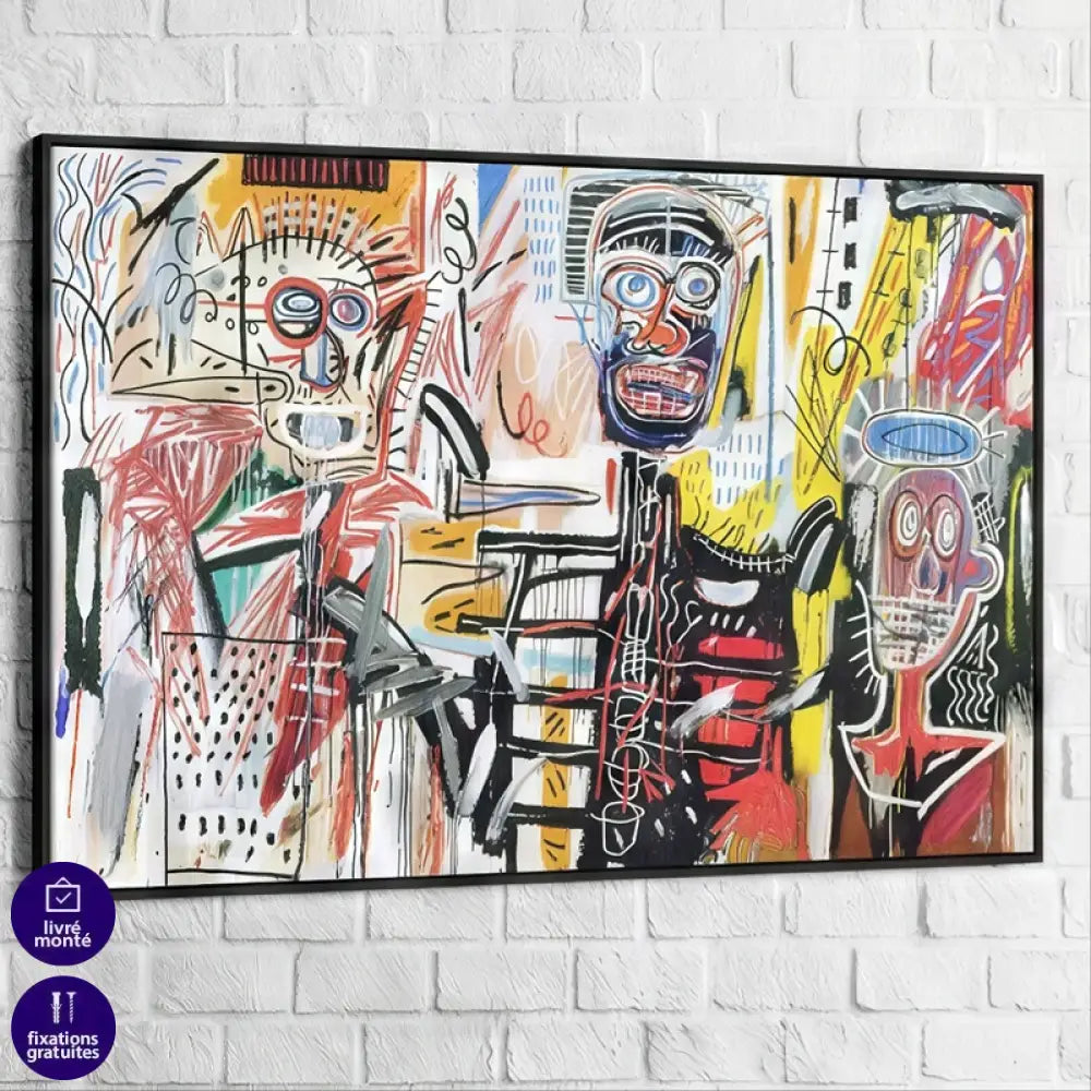 Tableau Basquiat Philistines 1982 cadre noir