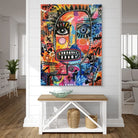 tableau basquiat urban mask visage totem couleurs vives street art