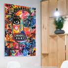 tableau graffiti basquiat lignes noires symboles croix chiffres