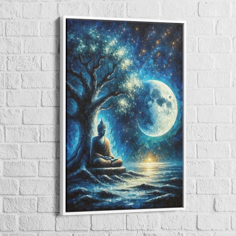 Tableau Bouddha Bleu Sous La Lune - Montableaudeco