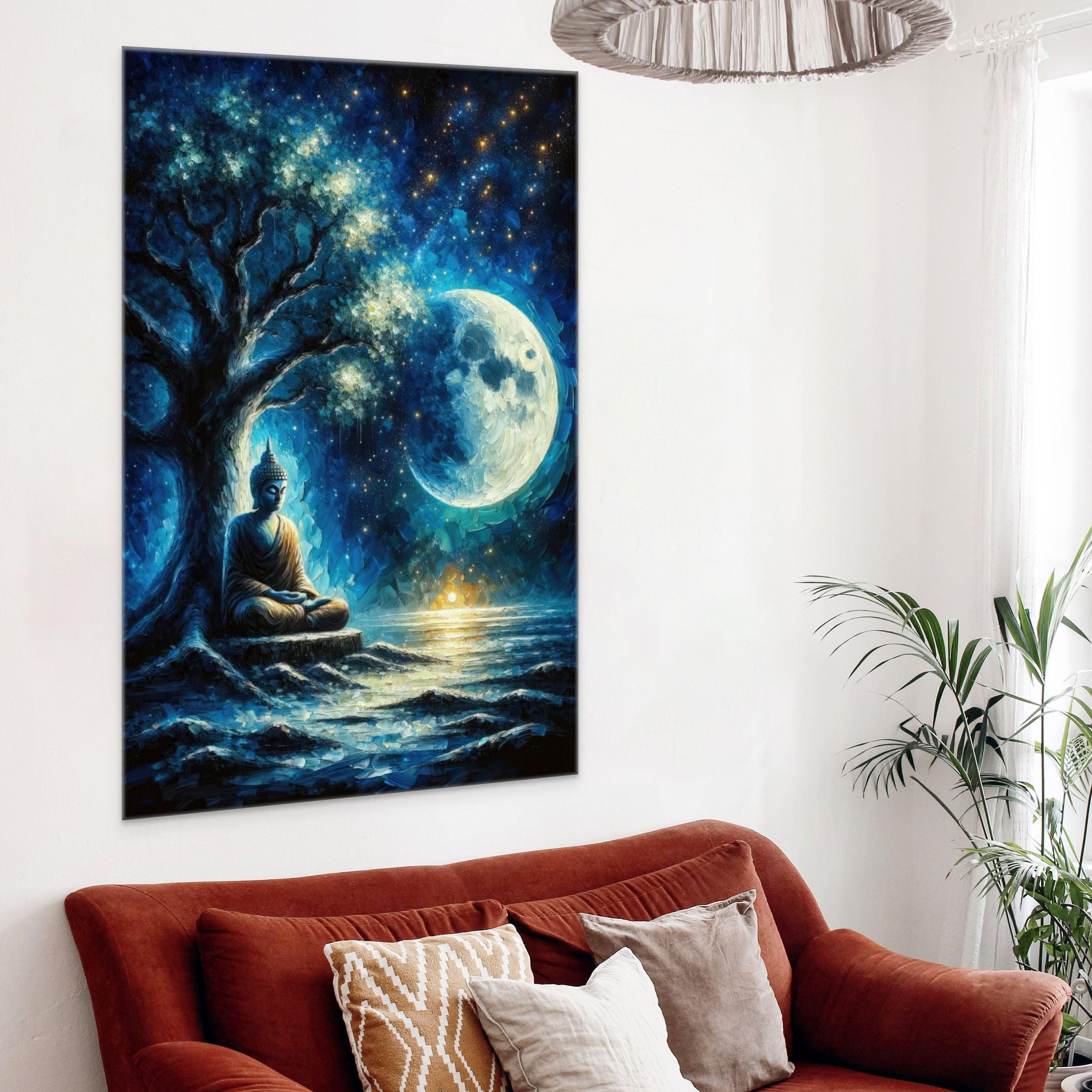 Tableau Bouddha Bleu Sous La Lune - Montableaudeco