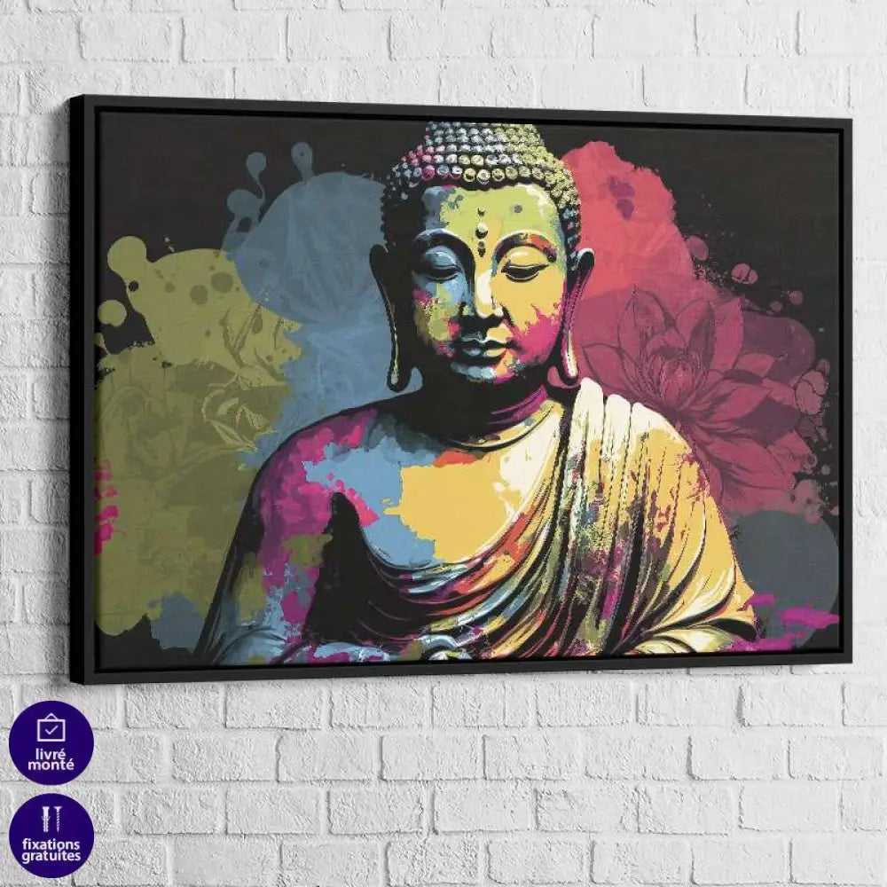 Tableau Bouddha Éveil en Couleurs 40x60cm / Cadre Noir Tableau Bouddha