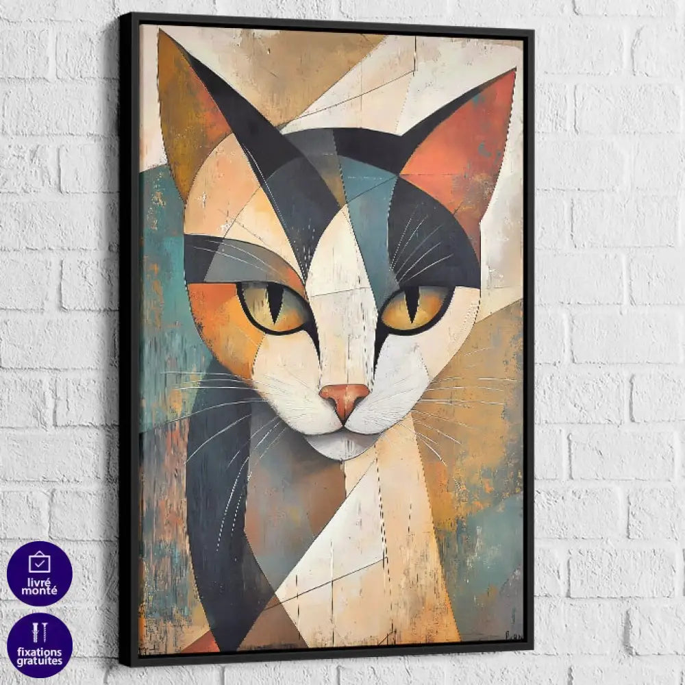 Tableau Chat à Facettes 40x60cm / Cadre Noir Tableau Chat