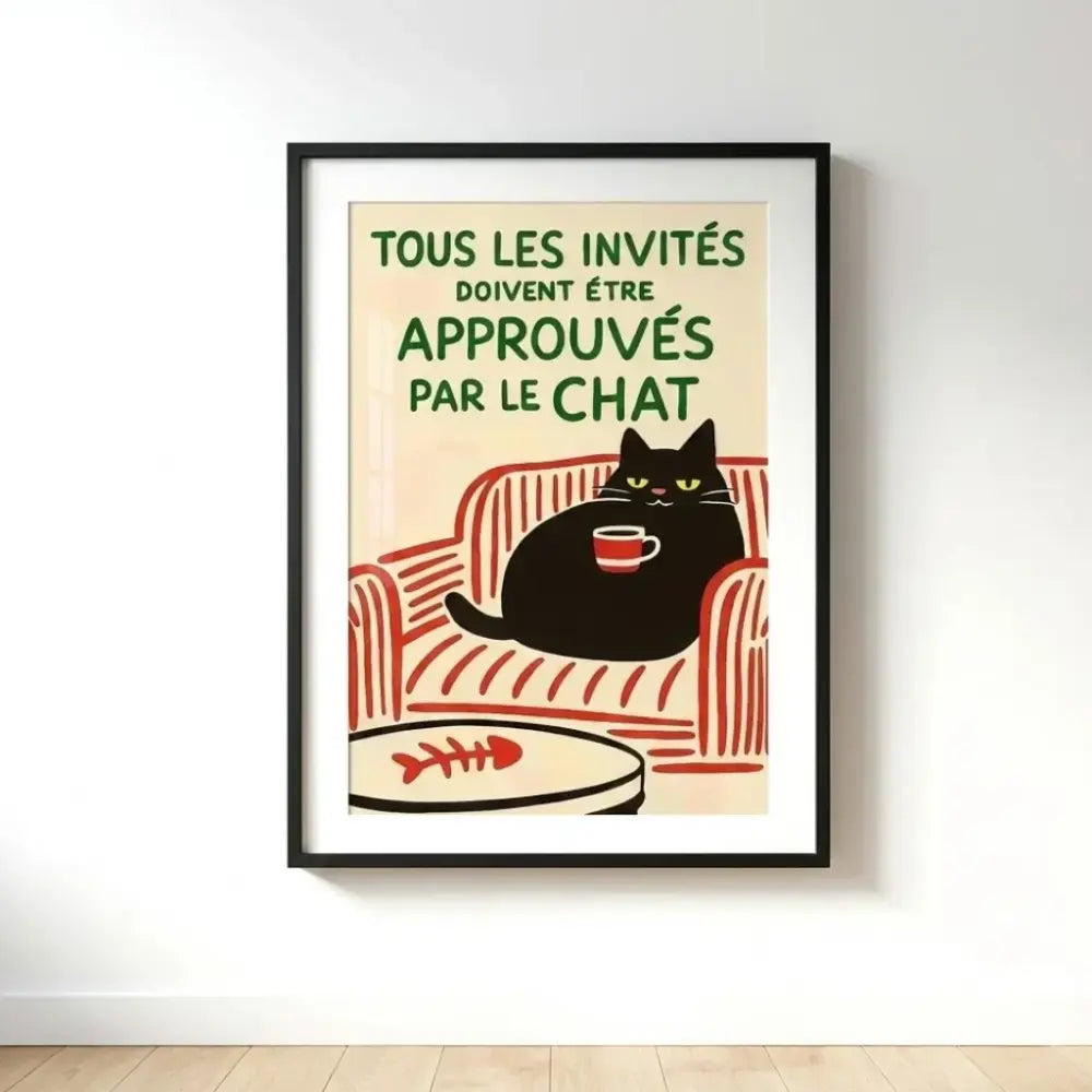 Decorative cat poster with funny quote in an entrance hall