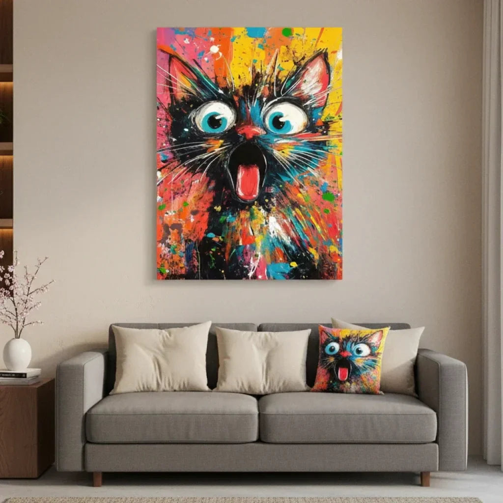 Décoration murale chat multicolore moderne avec éclaboussures de peinture