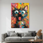 Tableau chat drôle bouche ouverte art urbain couleurs vives