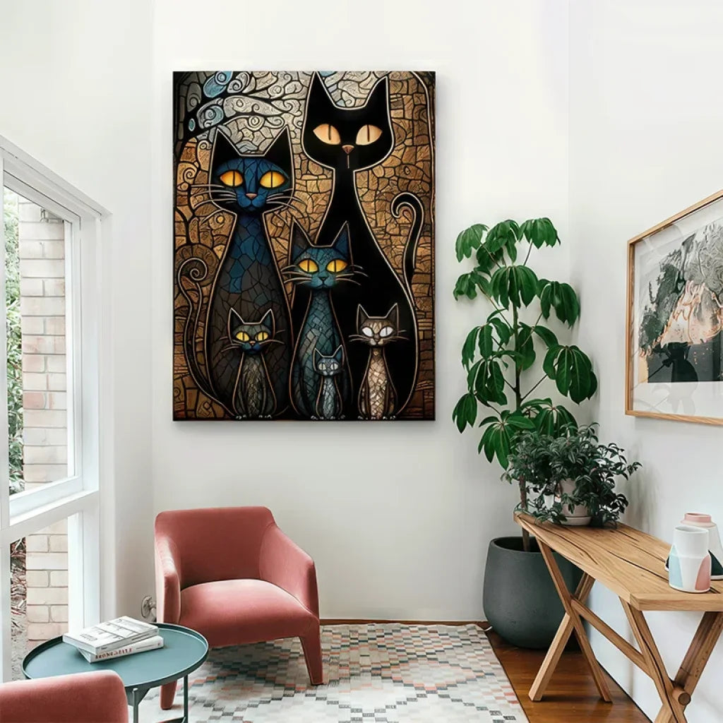 Œuvre féline graphique pour intérieur contemporain