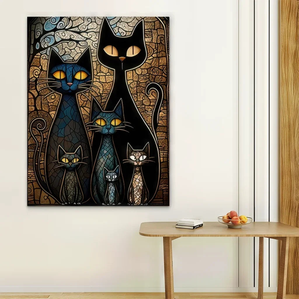 Tableau déco original de chats stylisés en vitrail