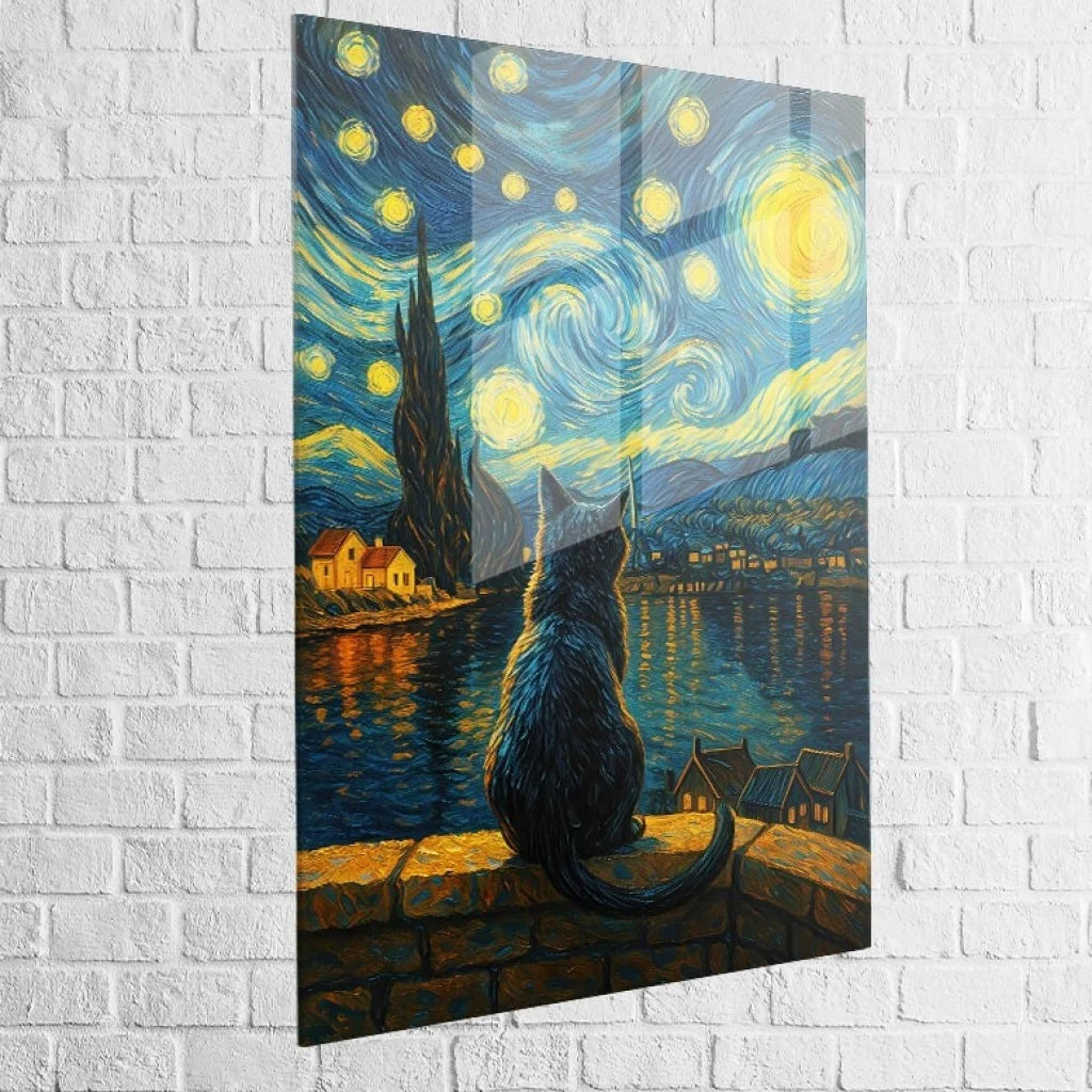 Tableau Chat & La Nuit Étoilée 40x60cm / Plexiglas Tableau Animaux