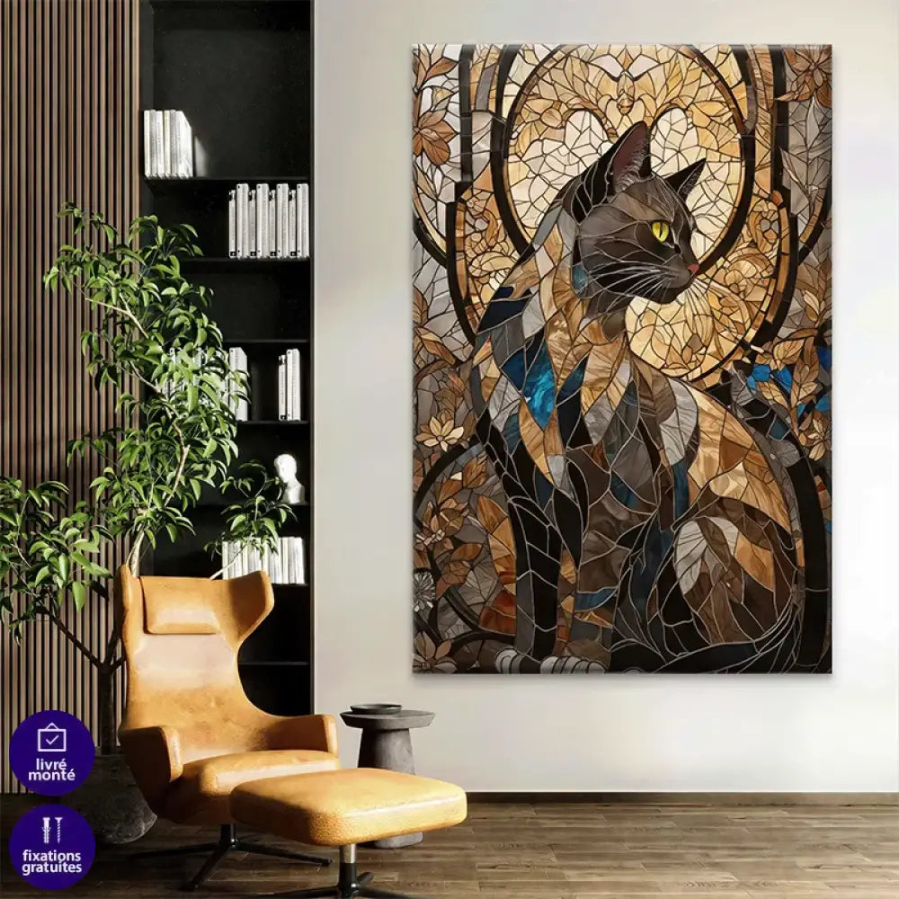 Tableau chat style vitrail moderne décoratif

