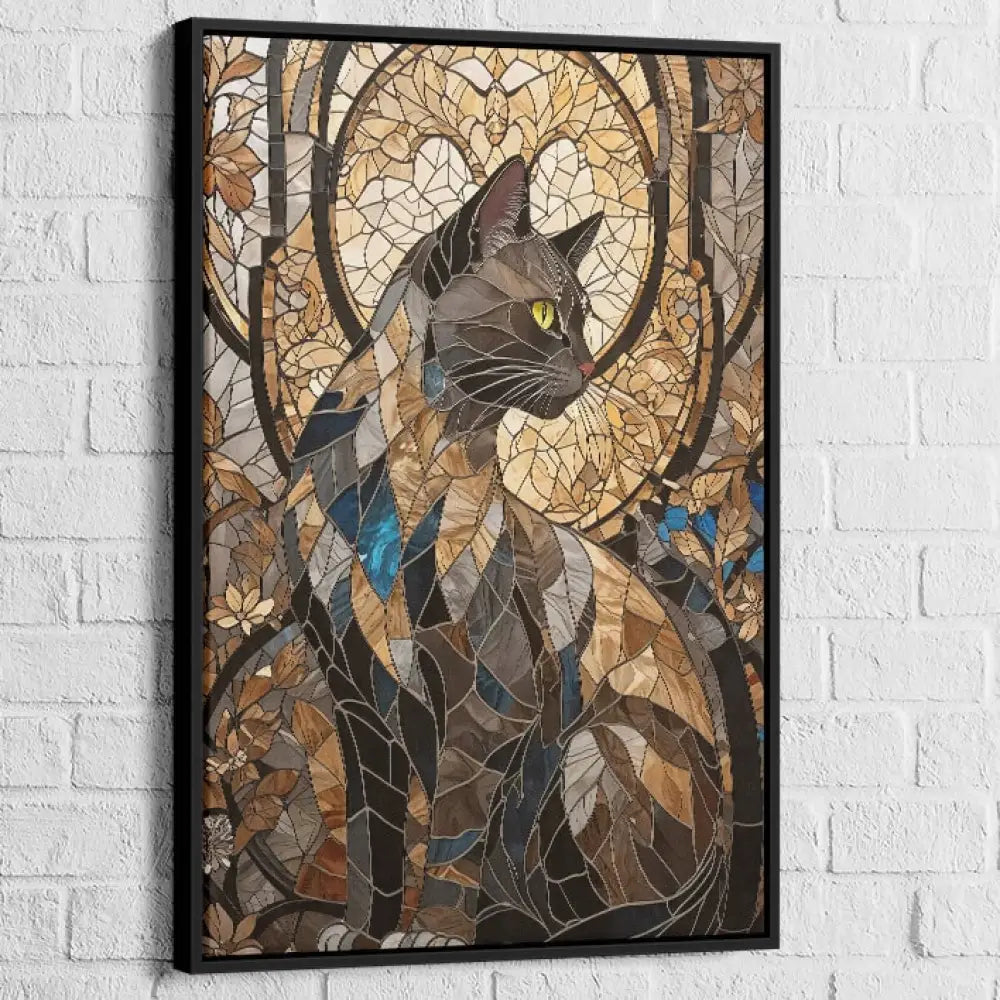 Tableau animalier élégant chat dans lumière dorée

