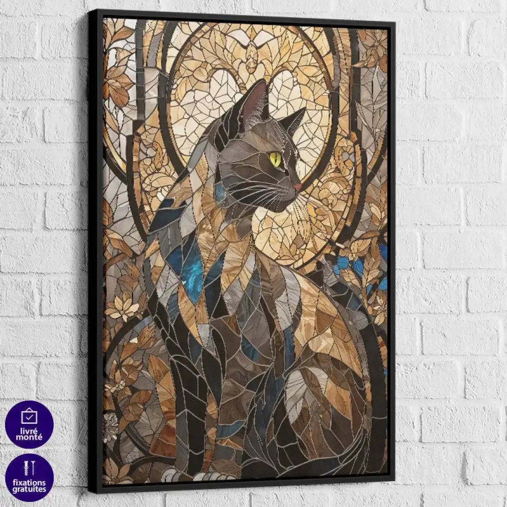 Tableau animalier élégant chat dans lumière dorée

