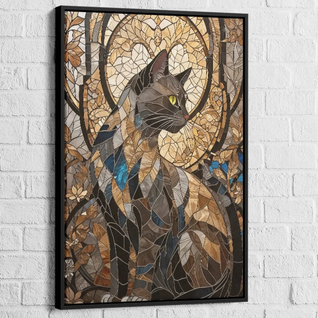 Tableau animalier élégant chat dans lumière dorée

