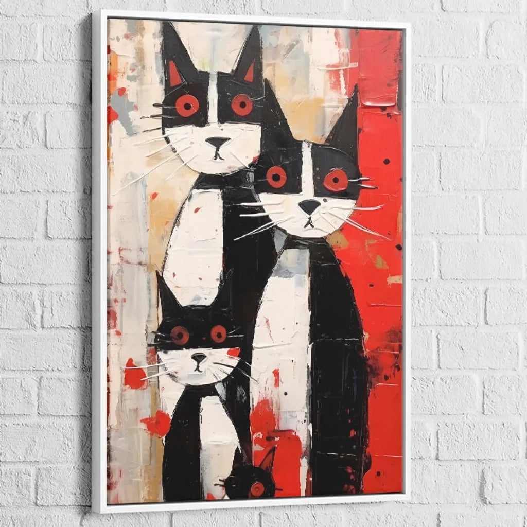 Tableau Chat Trilogie des Félins 40x60cm / Cadre Blanc / B Tableau Street Art